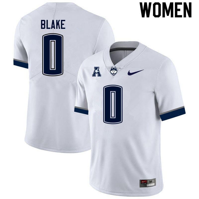 Women #0 Reyan Blake Uconn Huskies College Football Jerseys Sale-White - Click Image to Close